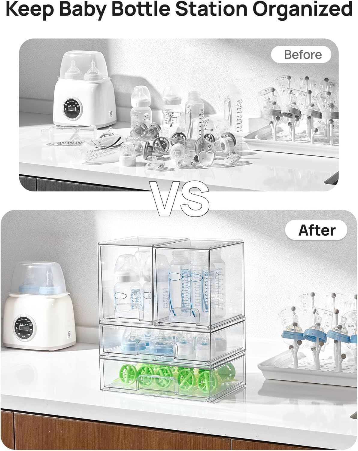 Vtopmart Stackable Storage Drawers Set of 3,Clear Plastic Organizer Bins for Makeup, Cosmetics, Beauty Supplies,Ideal for Vanity, Bathroom,Cabinet,Pantry Organization