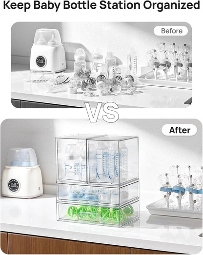 Vtopmart Stackable Storage Drawers Set of 3,Clear Plastic Organizer Bins for Makeup, Cosmetics, Beauty Supplies,Ideal for Vanity, Bathroom,Cabinet,Pantry Organization