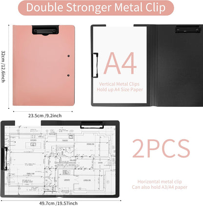 souG 4Pcs Clipboard Foldable,360°Cover Folder Clipboard Plastic Clipboards with Double Low Profile Clip,File Folder Storag Clipboards for A3 A4 Paper, Clip Boards for Office School Supplies (4 Colors)