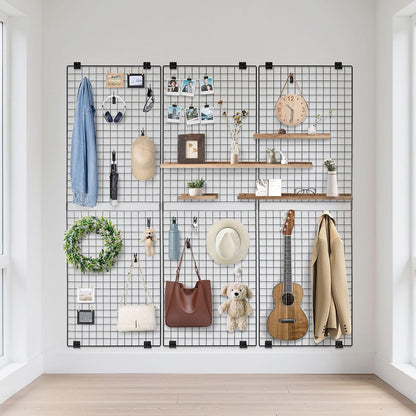 VEVOR 3 Packs Grid Wall Panels, 2 x 6 ft Wire Grid Panels Display Rack, Wall-Mounted Art Display Shelf, Black Carbon Steel Wall Hanging Gridwall for Craft Show, Decoration, Storage, Notice Board