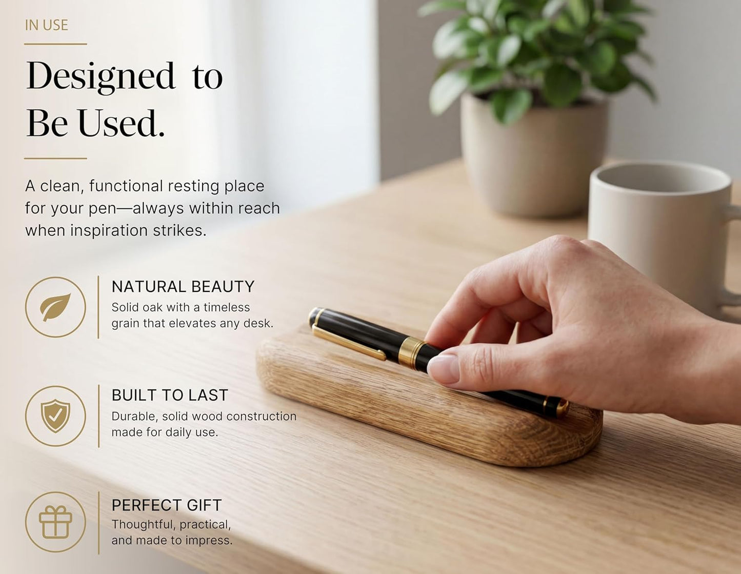 Solid Oak Single Pen Tray, Minimalist Desk Organizer, Natural Wood, Handcrafted, Precision Angled Channel