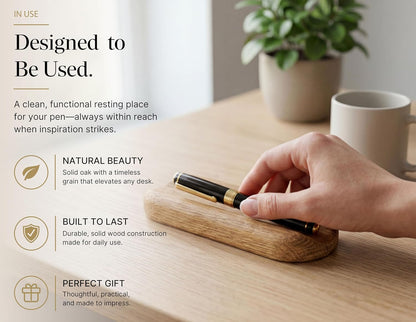 Solid Oak Single Pen Tray, Minimalist Desk Organizer, Natural Wood, Handcrafted, Precision Angled Channel