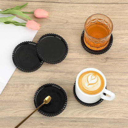 Modern Clear Coasters Set of 5- Glass Cute Coasters for Drinks Crystal Coaster Round Chic Cup Mat Cute Coffee Table Coaster for Kitchen, Bar, Dining Room, Living Room, Patio(Amber)