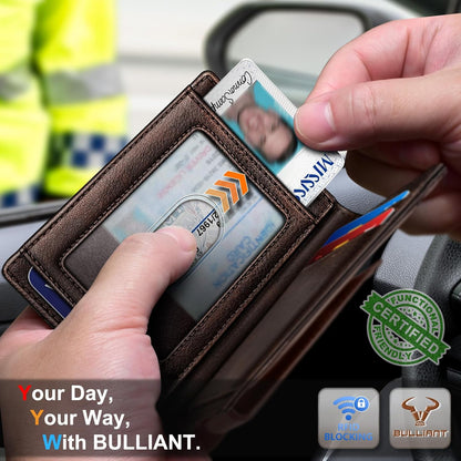 BULLIANT Men Airtag Wallet,Slim Wallet Money Clip Card Holder Magnetic Closure 12 Cards in Front Pocket RFID Blocking