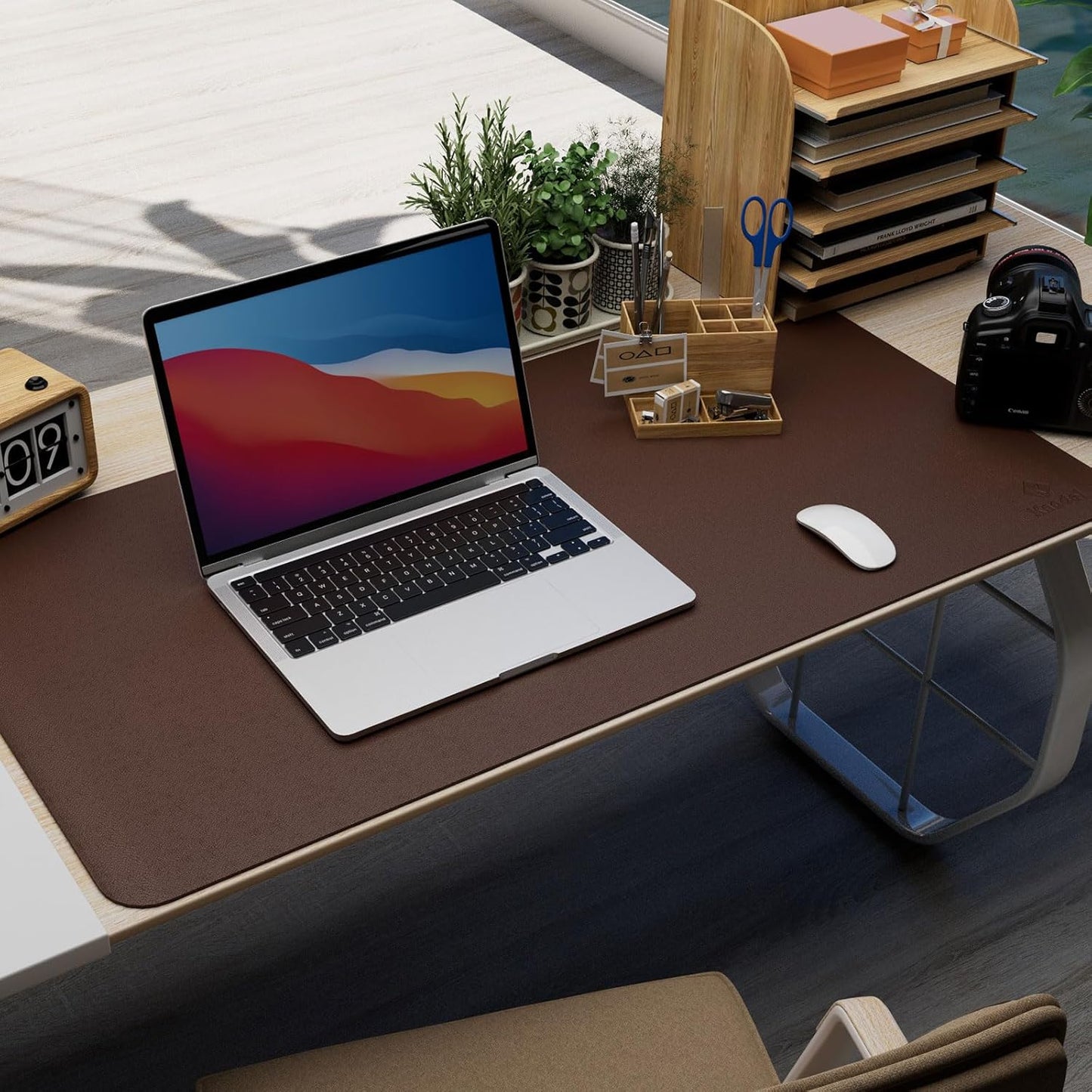 K KNODEL Leather Desk Pad Protector, Office Desk Mat, Large PVC Leather Desk Blotter, Non-Slip Mouse Pad (Dark Brown, 15.7" x 31.5")