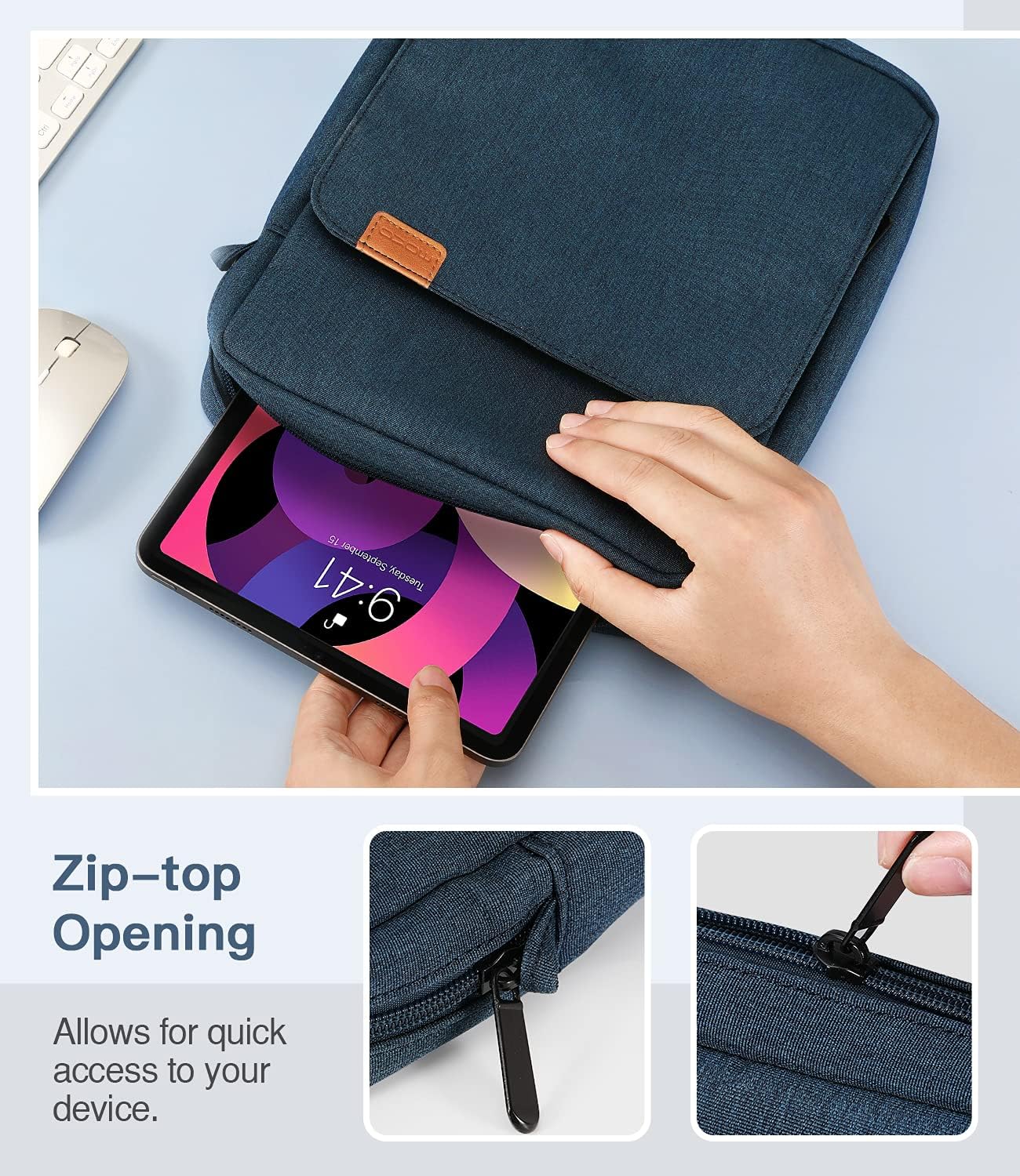 MoKo 13 Inch Tablet Sleeve Bag, Fits with 13 Inch New iPad Pro M5 & Air M4/M3, iPad Pro 12.9 M2&M1,Surface Laptop Go 12.4,Galaxy Tab S8+/S9+ 12.4,Handle Carrying Case with Shoulder Strap,Black &Gray