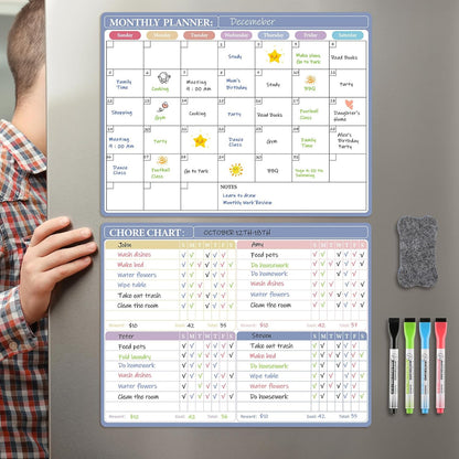 MaxGear Weekly Dry Erase Board for Fridge, 16"x12" Magnetic Calendar Whiteboard Planner for Refrigerator with Stain Resistant Technology, Include 7 Fine Point Markers and 1 Eraser