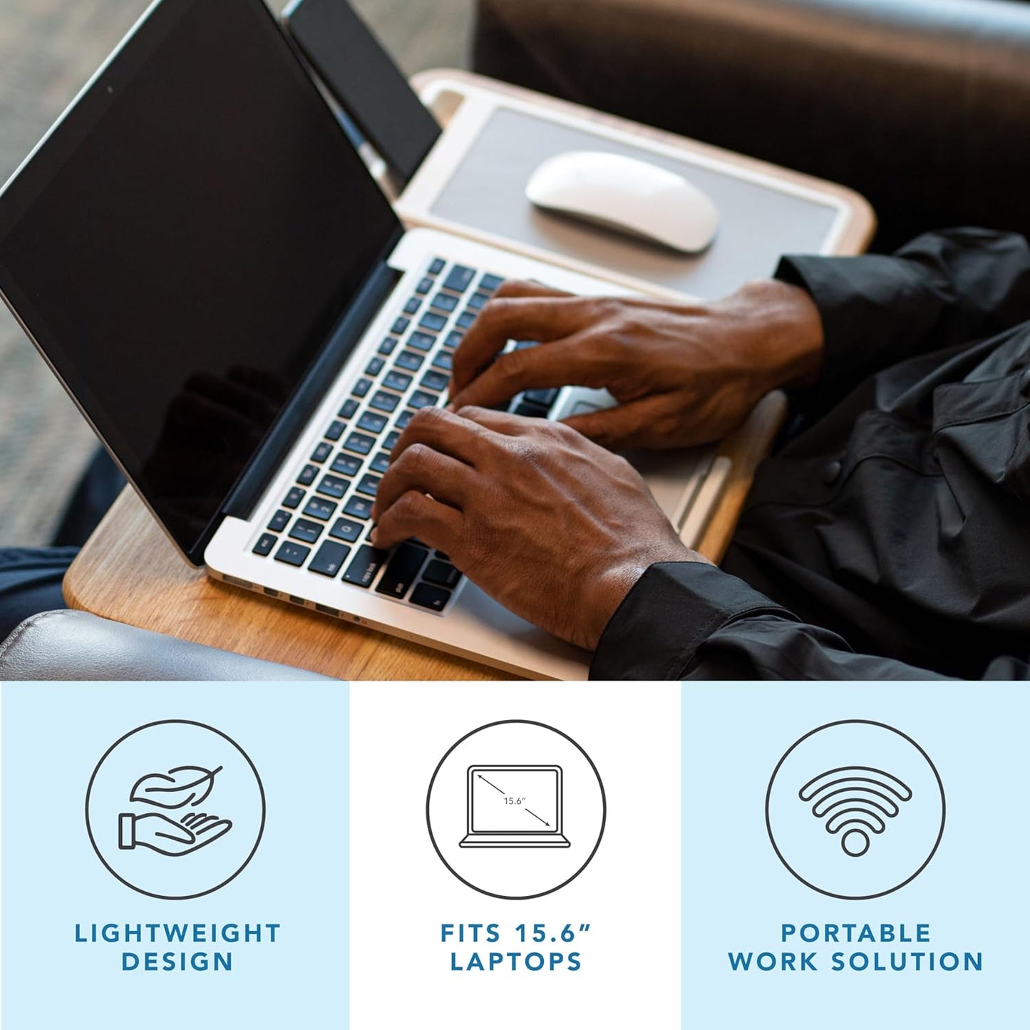 LAPGEAR Home Office Lap Desk with Device Ledge, Mouse Pad, and Phone Holder - Black Carbon - Fits up to 15.6 Inch Laptops - Style No. 91588