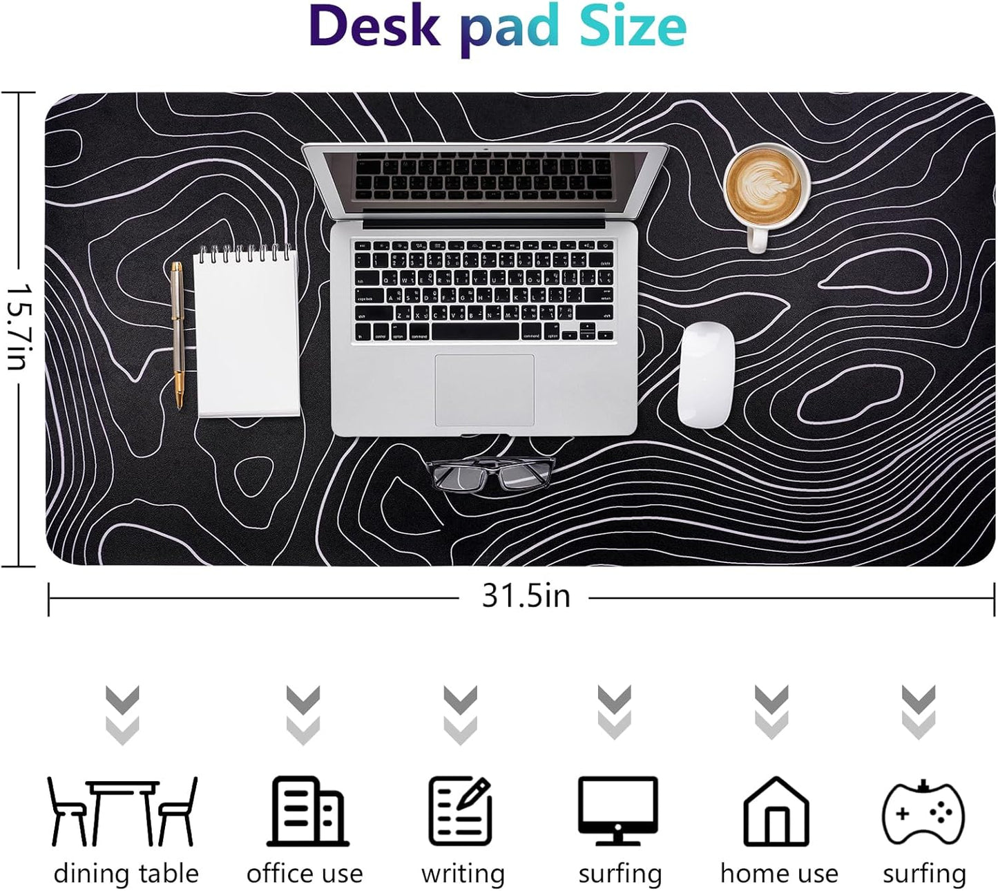 Dual-Sided Desk Pad, Large Mouse Pad - Natural Cork & PU Leather Non-Slip Waterproof Desk Mats for Office and Home (Blue, 31.5" x 15.7")