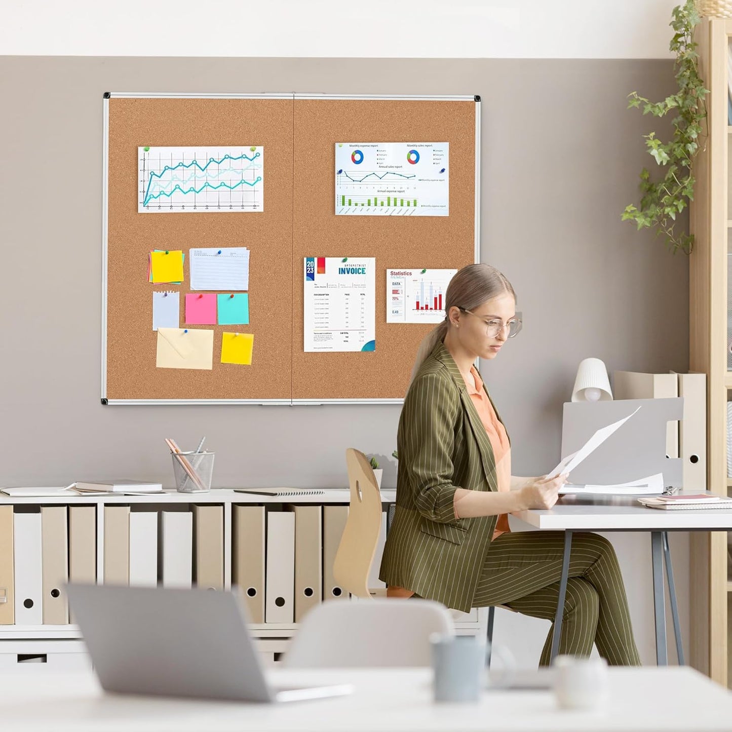 Bulletin Board 36 x 48, Silver Aluminium Framed 4x3 Large Wall Mounted Cork Office Notice Pin Board