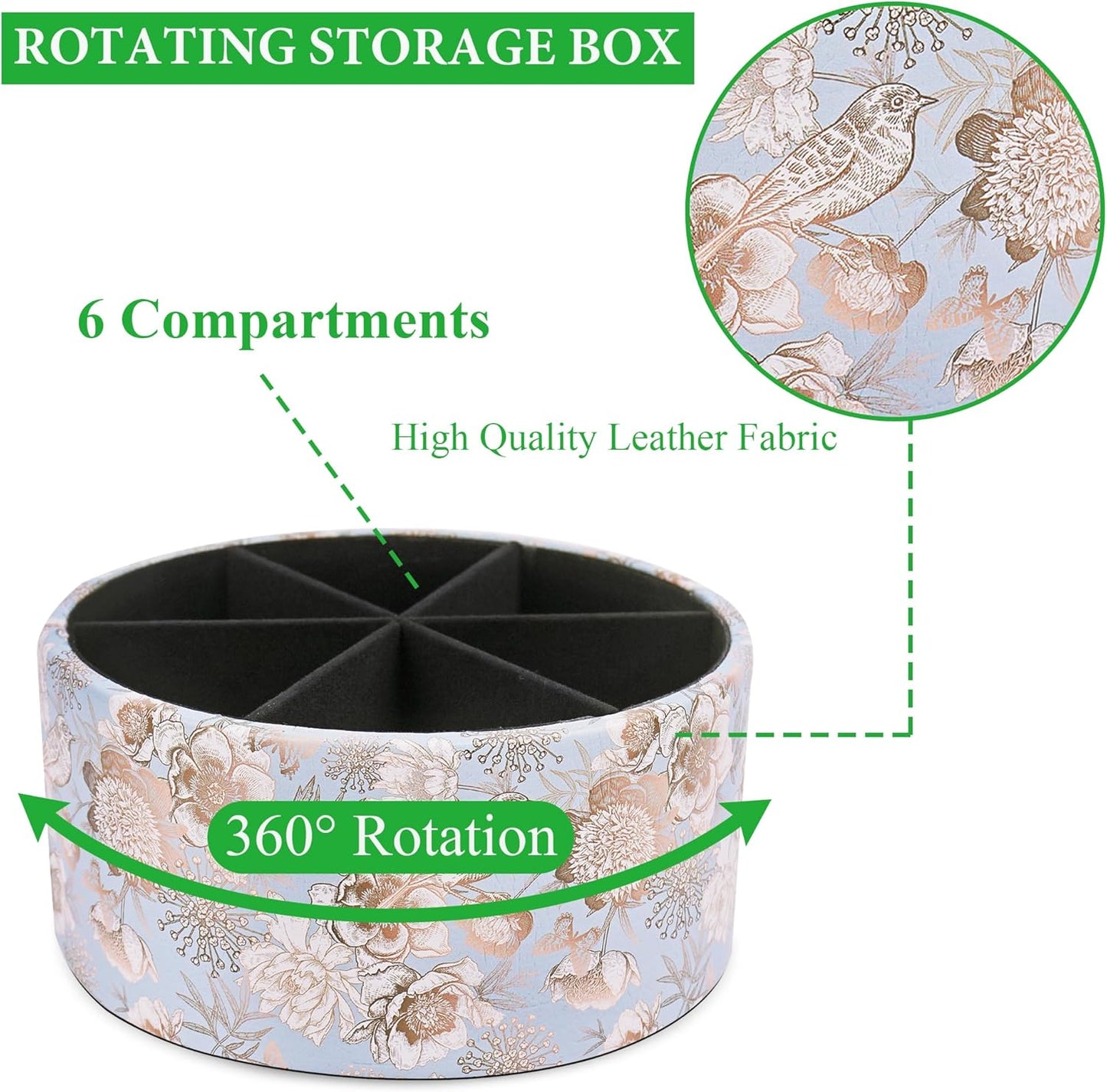 Round Leather Art Supply Organizer,Remote Control Holder,360 Degree Rotating,Multi-Functional Pencil Holder,4 Compartments Desktop Stationary Organizer(1-Fractal Flower) | Round - Colors B