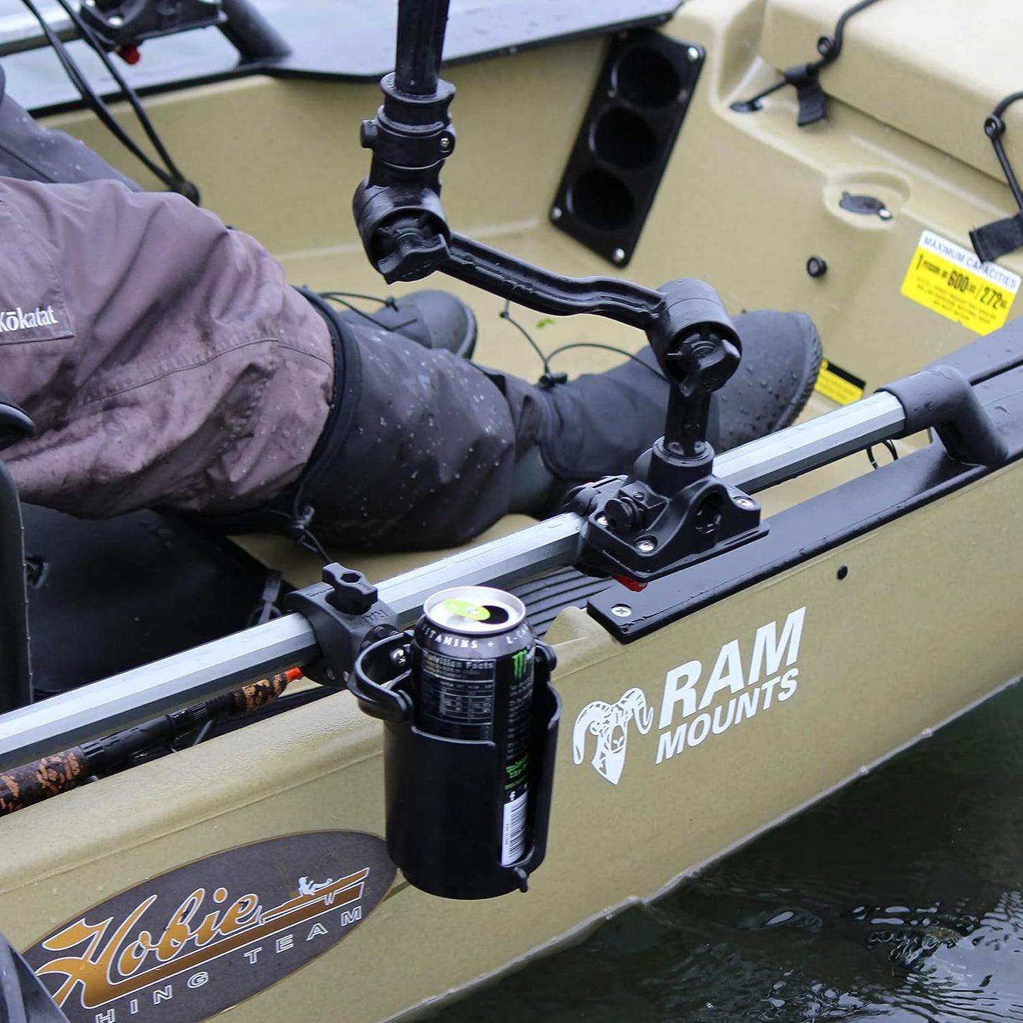 RAM Mounts Tough-Claw Mount Cup Holder, Level Cup 16oz Self-Leveling Drink Holder with B Size 1" Ball, Handlebar & Rail Clamp RAM-B-132-400U