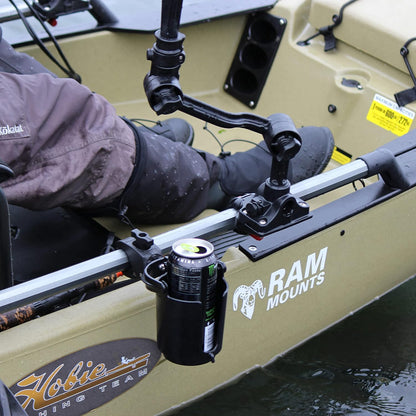 RAM Mounts Tough-Claw Mount Cup Holder, Level Cup 16oz Self-Leveling Drink Holder with B Size 1" Ball, Handlebar & Rail Clamp RAM-B-132-400U