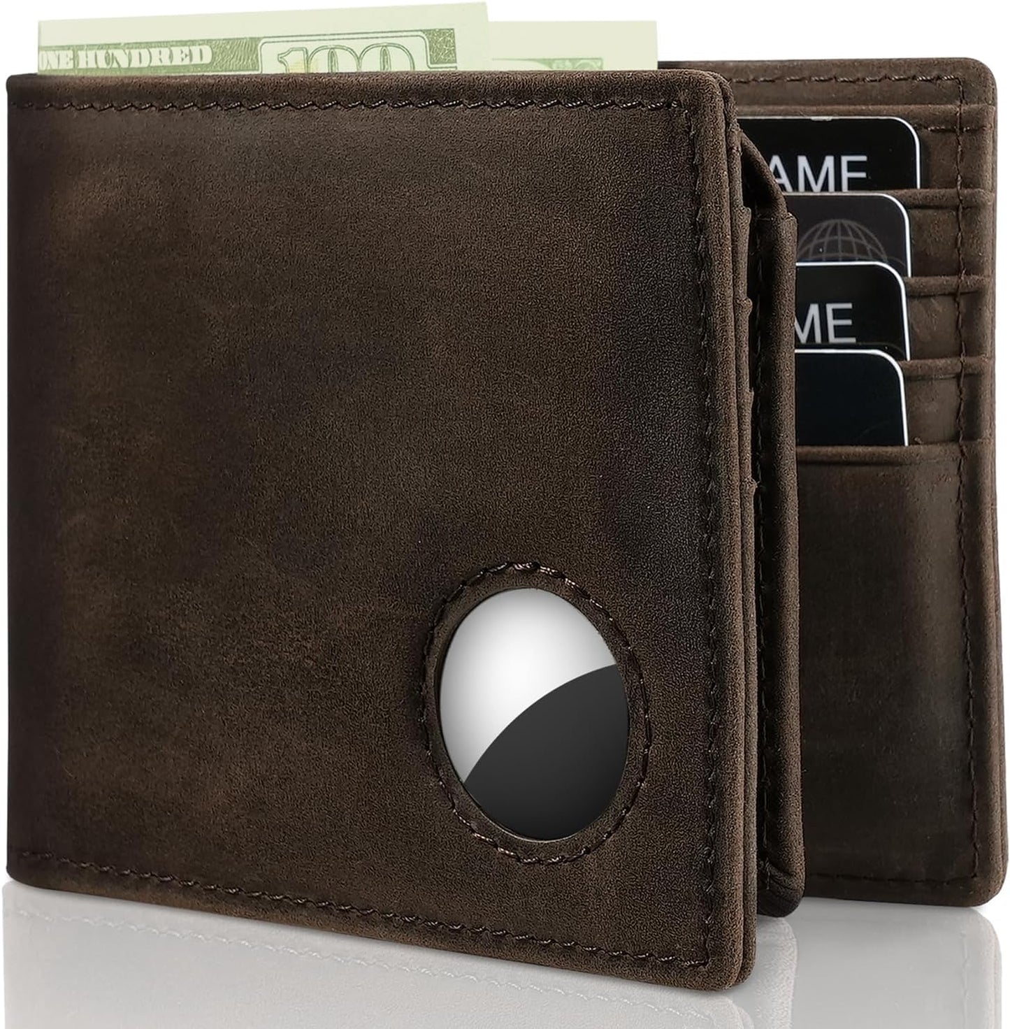 Mens Wallet With AirTag Holder, Bifold Leather RFID Blocking 1-2 ID Windows 12-13 Card Holders, Gift Box and Screen Protector Included, AirTag Not Included