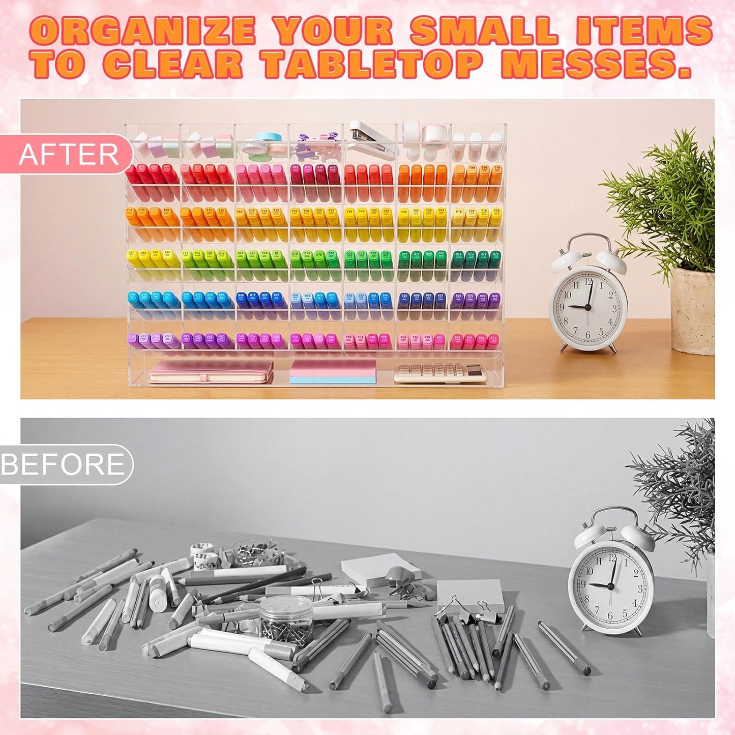 MotiMind Acrylic Pen Organizer Storage for 250 Markers Vertical Marker Organizer Acrylic Pen Display Holder for Office Desk Desktop Stationery Pencil Storage, Clear, 13 x 4 x 12.4 Inch