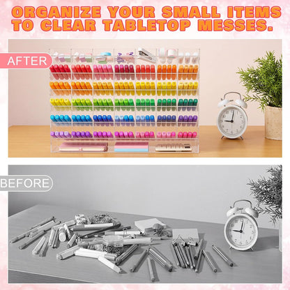 MotiMind Acrylic Pen Organizer Storage for 250 Markers Vertical Marker Organizer Acrylic Pen Display Holder for Office Desk Desktop Stationery Pencil Storage, Clear, 13 x 4 x 12.4 Inch