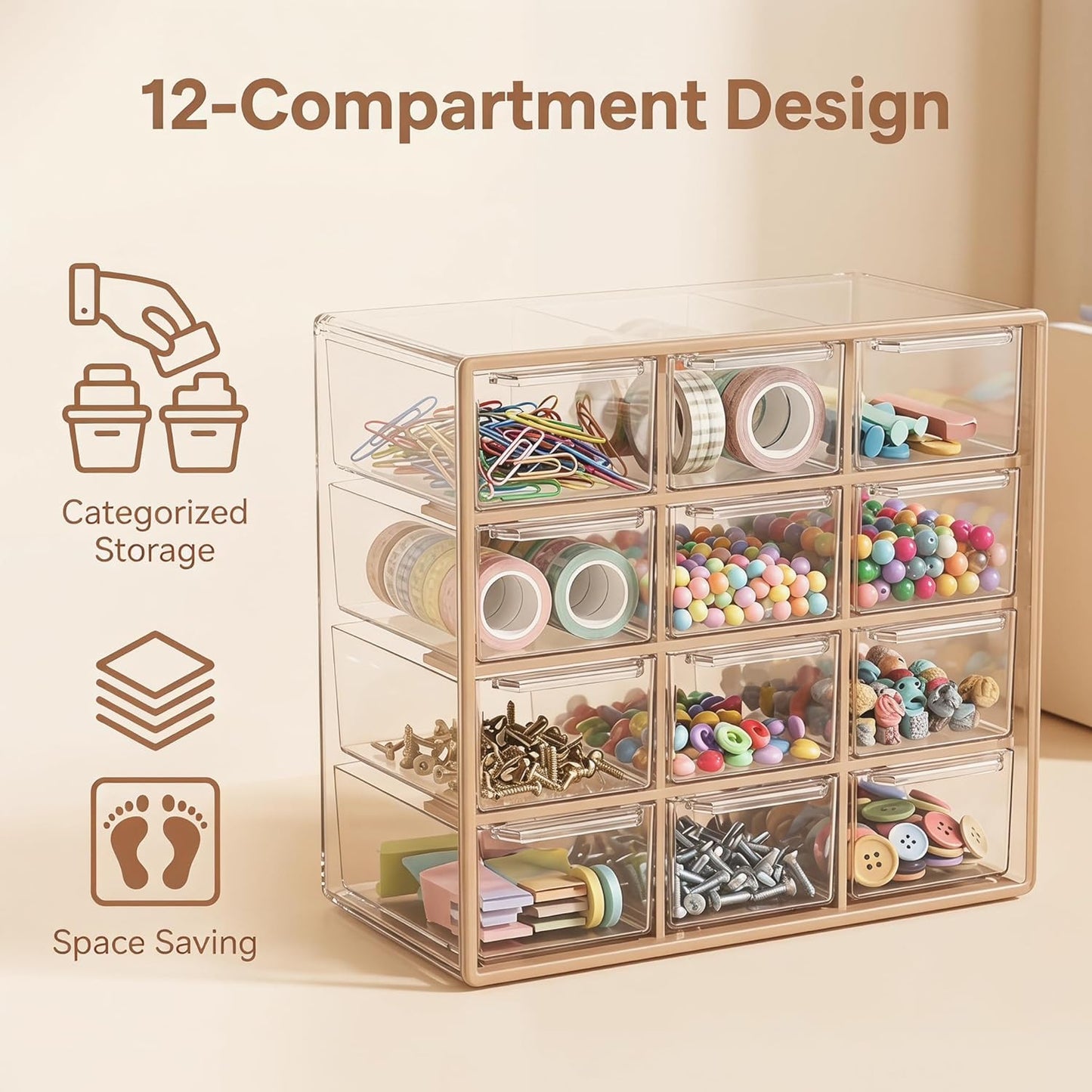 Acrylic Drawer Organizer, Clear Desk Organizer with Drawer, Plastic Stackable Storage Drawers with 6 Drawers, Dustproof Organizers for Jewelry, Craft, Office Supplies