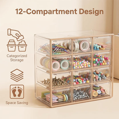 Acrylic Drawer Organizer, Clear Desk Organizer with Drawer, Plastic Stackable Storage Drawers with 6 Drawers, Dustproof Organizers for Jewelry, Craft, Office Supplies