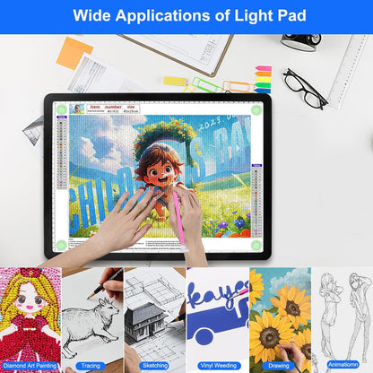 Elice Rechargeable A3 Light Pad for Diamond Painting, Magnetic LED Light Board with Physical Button, Super Bright Diamond Art Light Pad, Ultra-Thin Light Box for Tracing, Weeding Vinyl, Artists -Black