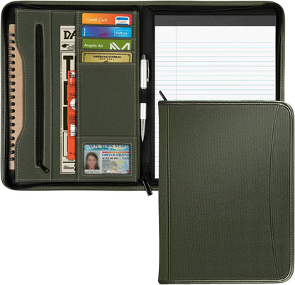 Zippered Portfolio Organizer/ A4 Refillable Lined Writing Notepad Folder Case/Fabric-Covered Padfolio Binder with Interior Storage Pocket for Men Women.Classic Black