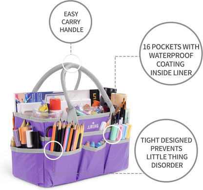 Jjring Craft and Art Organizer Tote Bag - 600D Silver Nylon Fabric Art Caddy with Pockets - for Art, Craft, Sewing, Medical, and Office Supplies Storage