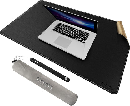Chihein 2XL 35" x 16" Cork & PU Leather Desk Mat, Dual Sided Desk Pad Protector, Waterproof Writing Blotter for Gaming, Office, Home (Black)