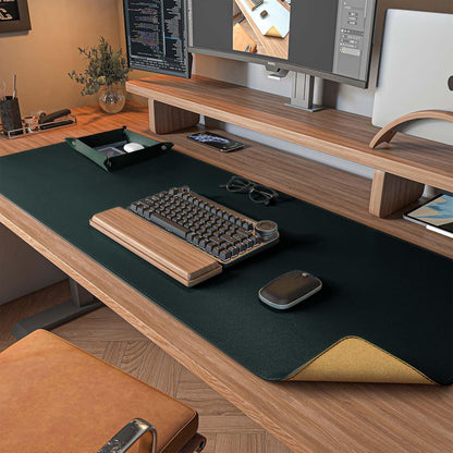 DAWNTREES Dual Sided Desk Mat,Leather Desk Pad,Brown 40"x16",Cork Desk Mat Protector,with PU Leather Valet Tray Organizer,Large Mouse Pad,Desk Writing Pad for Office and Home