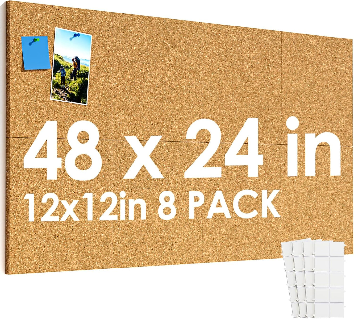 MaxGear Large Cork Board for Wall 36" x 24", 6 Pack Cork Board Tiles with 20 Pushpins & Safe Removable Adhesive Tabs, 12" x 12" Corkboards for Office, School & Home