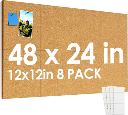 MaxGear Large Cork Board for Wall 36" x 24", 6 Pack Cork Board Tiles with 20 Pushpins & Safe Removable Adhesive Tabs, 12" x 12" Corkboards for Office, School & Home
