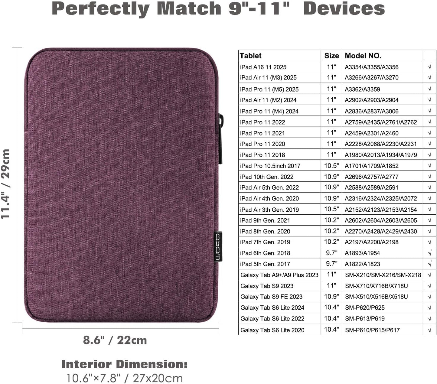 MoKo 7-8 Inch Tablet Sleeve Bag, Polyester Pouch Cover Case Fits iPad mini (A17 Pro) 8.3" 2024, iPad mini 6/5/4/3/2/1, Samsung Galaxy Tab S2 8.0, Tab A 8.0, ZenPad Z8s 7.9,Black