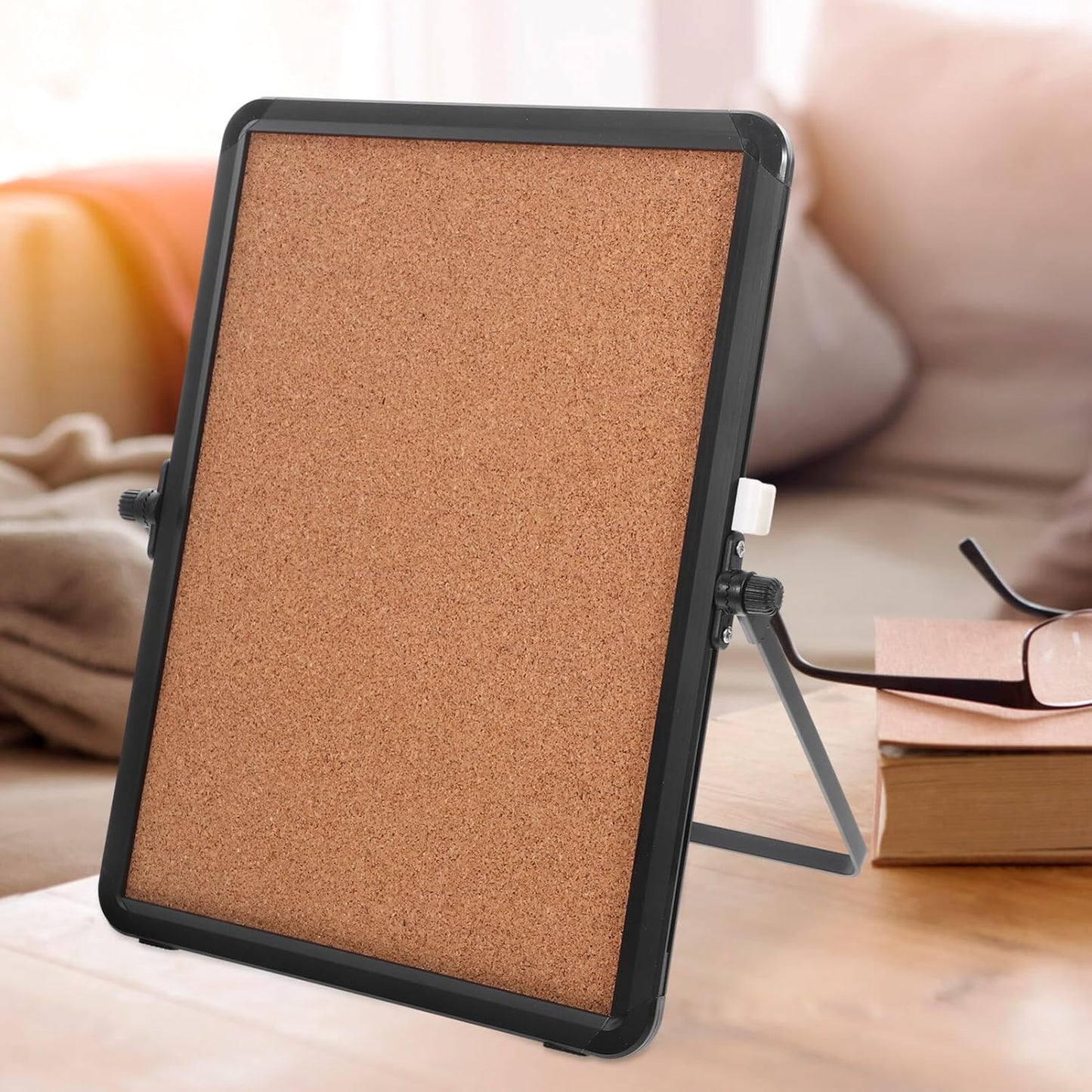 Office Cork Board Message Board 12.20X9.05In Desktop Bulletin Reminder with Aluminum Frame Stand for Home Study Workspace