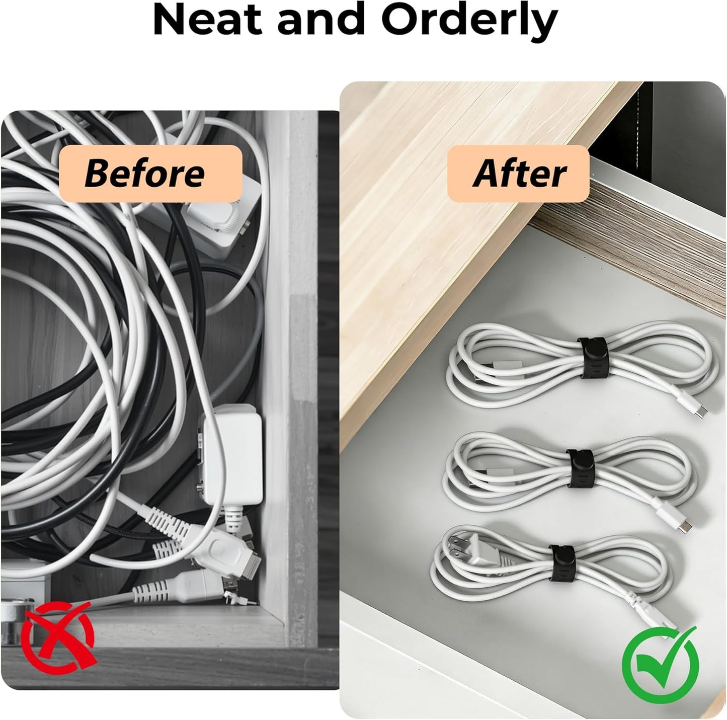360° Rotatable Cord Organizer Set: 10 Pack Cable Holders & Silicone Cable Straps, Adhesive Wire Fixer for Desk Phone Charger, Nightstand Cable Management for Home Travel Office Accessories Black