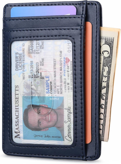 Buffway Slim Minimalist Front Pocket RFID Blocking Leather Wallets for Men and Women - Carbon Fiber Black - Colors B