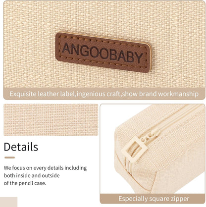 ANGOOBABY Small Pencil Case Student Pencil Pouch Coin Pouch Cosmetic Bag Office Stationery Organizer For Teen School-Beige