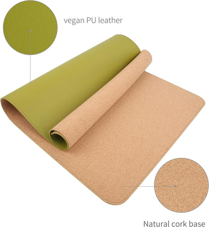 RENMTURE Dual-Sided Mouse Pad, Natural Cork & PU Leather Large Desk Pad for Office and Home Work, Desk Protector Non-Slip, Waterproof, Easy Clean (Olive Green, 32"x16")