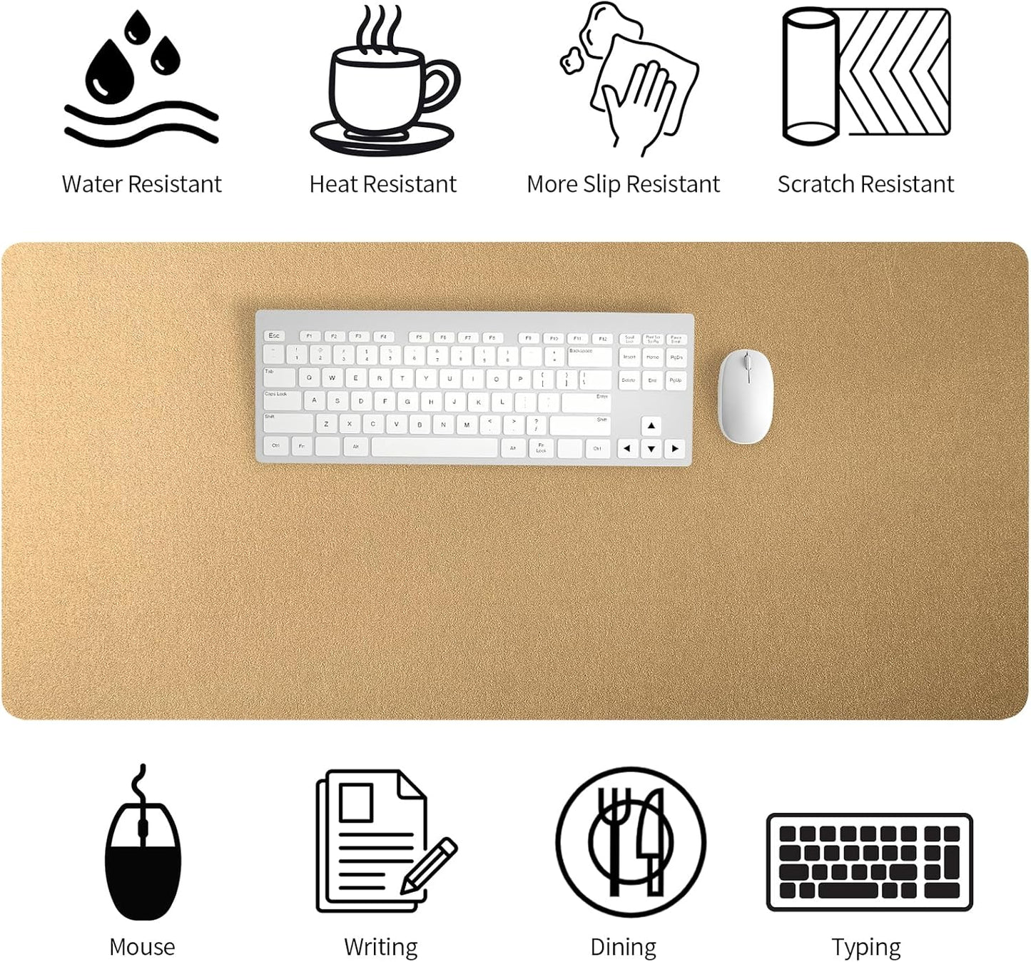 Bloss Leather Desk Pad and Keyboard Wrist Rest, Large Mouse Pad + Keyboard Pad+Mouse Wrist Support, Non-Slip Desk Mat Protector for Office, Home(31.5×15.7 Inches,Beige) - Colors B