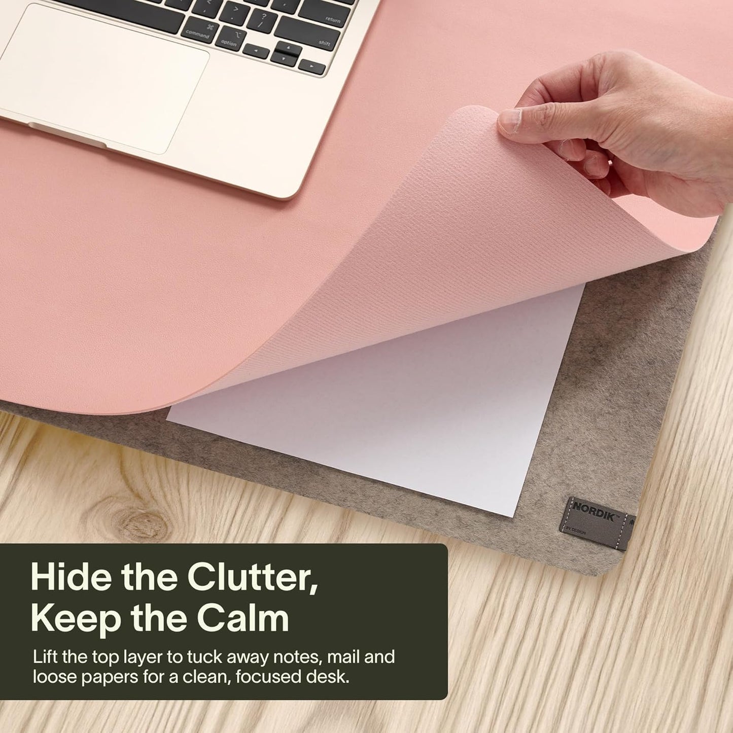 Nordik Felt and Leather Desk Mat - Willow Haze Sage - 35x17 Inch Felt and Vegan Leather Desk Blotter with Document Hideaway - Large Computer Mats for Desktop - Ideal Keyboard Mat for Office and Home
