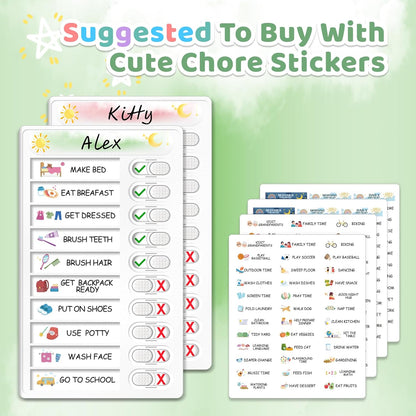Upgraded Slider Dry Erase Chore Chart for Kids, Whiteboard Magnetic Chore Chart for 2 Kids, Reusable Morning/Bedtime Routine Chart for Kid Toddlers Teens Adult, Visual Schedule for Kid with Autism