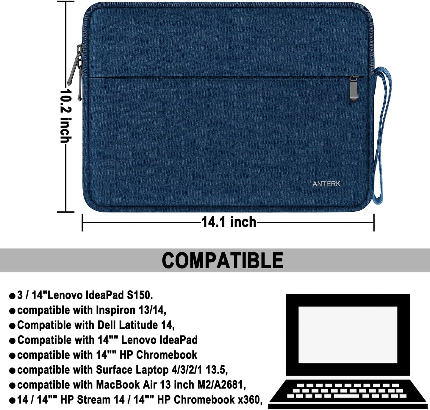 Laptop Sleeve 14 Inch, Water Resistant Traveling Computer Cover with Handle, Shockproof Protective Carrying Laptop Case Compatible for 14 Inch MacBook Air/Pro, HP, Dell, Asus, Lenovo, Black