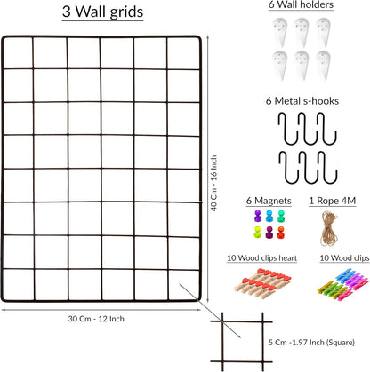 ODOXIA 2 Pack Wire Wall Grid Panel | Photos & Pictures Display Grid Wall Panels | Black, Magnetic & Metal Grid | Photo Grid Wire Board | Hanging Home, Office & Kitchen Decor