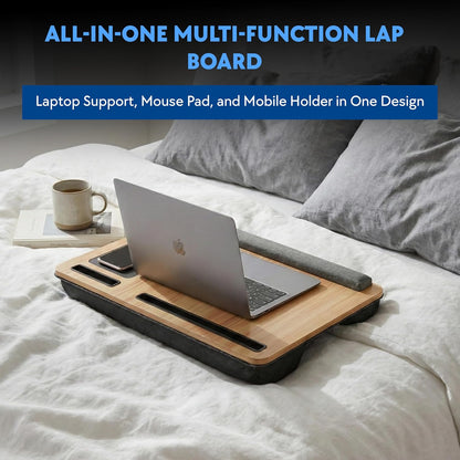Lap Desk with Soft Cushion – Portable Laptop Desk for Bed, Couch & Home Office, Removable Mouse Pad & Anti-Slip Strip for 17 inch Laptop (Large, Wood and Black) (Black)