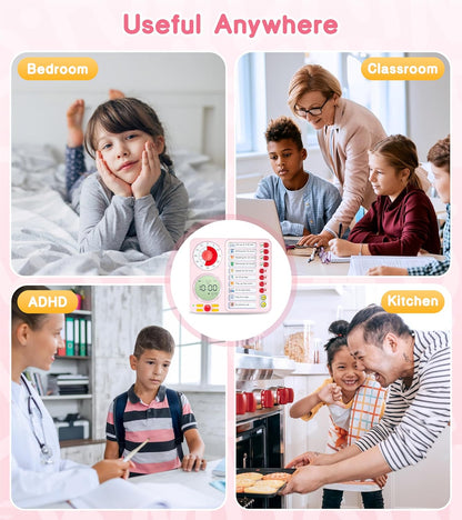 3-in-1 Visual Timer Task Timer with Chore Chart Board, ADHD Tool for Kids Adults Visual Schedule for Kids with Autism, Daily Checklist for Home, School, Classroom, Desk, Chore Chart