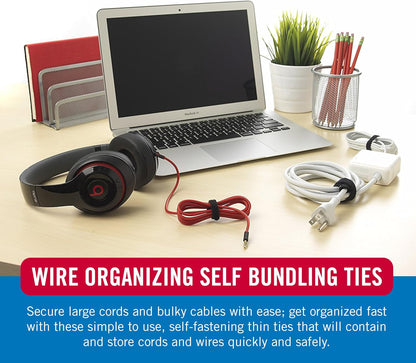 VELCRO Brand ONE-WRAP Cable Ties, 100Pk, 8 x 1/2" Black Cord Organization Straps, Thin Pre-Cut Design, Wire Management for Organizing Home, Office and Data Centers