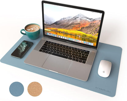 RENMTURE Dual-Sided Mouse Pad, Natural Cork & PU Leather Large Desk Pad for Office and Home Work, Desk Protector Non-Slip, Waterproof, Easy Clean (Olive Green, 32"x16")