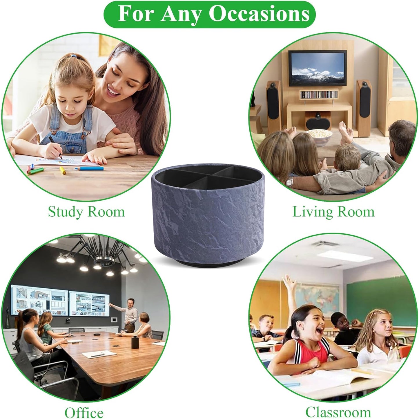 Round Leather Art Supply Organizer,Remote Control Holder,360 Degree Rotating,Multi-Functional Pencil Holder,4 Compartments Desktop Stationary Organizer(1-Fractal Flower) | Round - Colors A