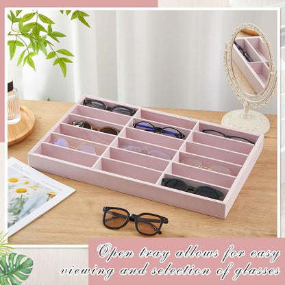 Amylove 2 Pcs Sunglass Organizer Trays Glasses Stackable Jewelry Trays Sunglass Organizer Display Box(8 Grids,Beige)