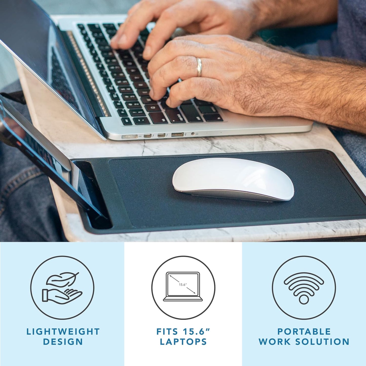 LAPGEAR Home Office Lap Desk - Left-Handed - with Mouse Pad, Device Ledge, and Phone Holder - White Marble - Fits up to 15.6 Inch Laptops - Style No. 91411