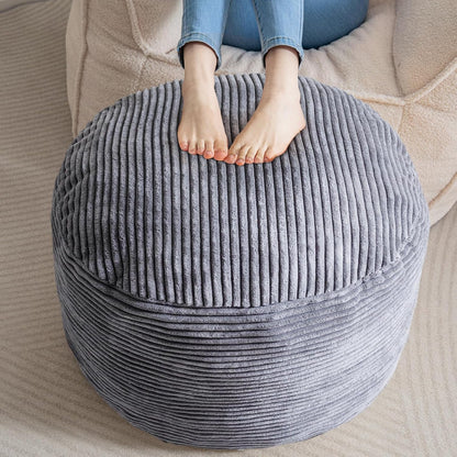 HIGOGOGO Round Stuffed Pouf Ottoman, Corduroy Poufs with Foam Chunk Filling, Furry and Fluffy Pouf Foot Stool Storage Ottoman, 20 X 15 Floor Poufs Foot Rest for Living Room, Dark Grey