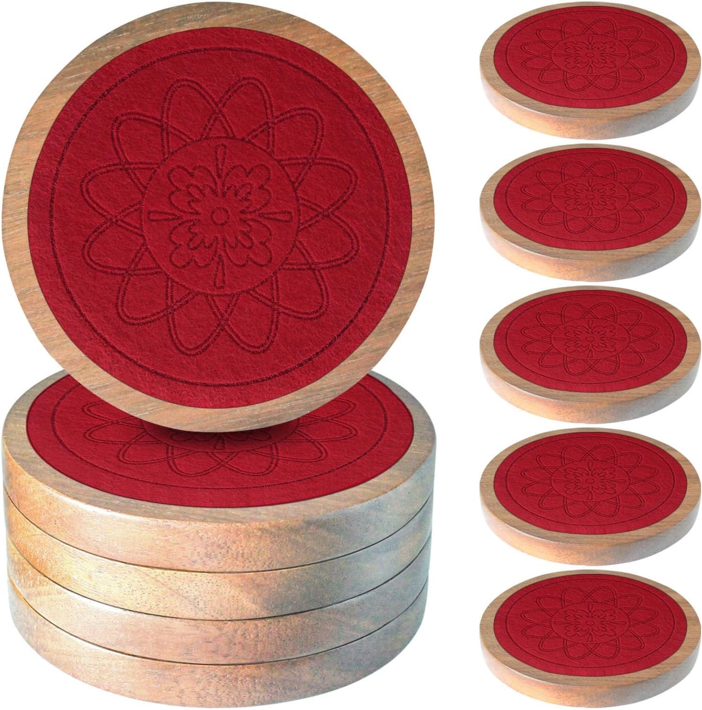 Wood Coasters for Drinks, Minacun Absorbent Coaster Sets of 5, Drinks Coasters for Coffee Tabletop Protection, Non-Slip, Non-Stick, Suitable for Kinds of Cups Wooden Table Drink, 4.3 Inches Black
