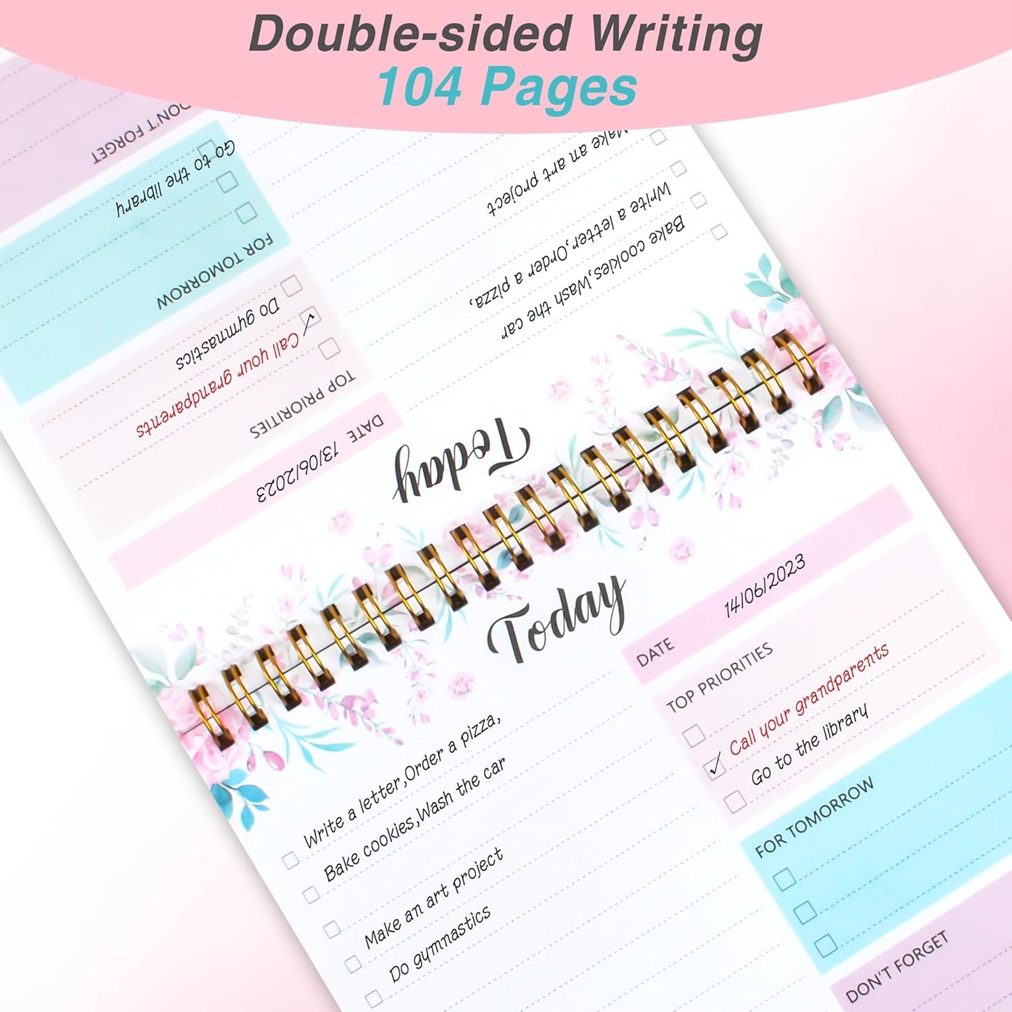 104 Pgs To Do List Notepad - Daily Planner Notepad Undated 52 Duplex-Printed Undated Sheets Tear Off, 6.5" x 9.8" Checklist Productivity Organizer with Hourly Schedule for Tasks